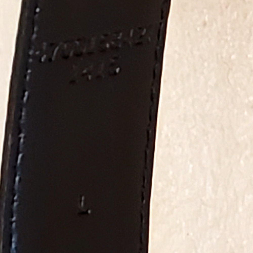 Ralph Lauren Black Leather Silver Monogram Buckle Silver Grommet Belt Lg EUC - Picture 13 of 16